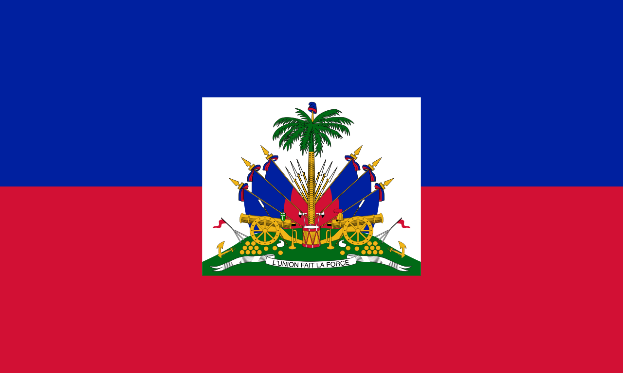 Flag of Haiti, blue and red with the coat of arms