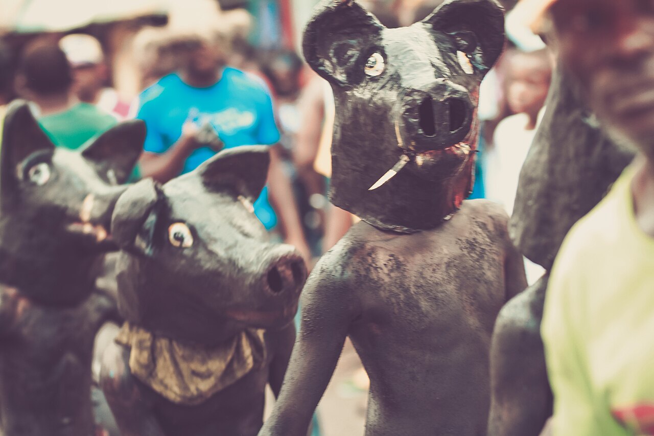 Masked carnival performers in Jacmel, Haiti