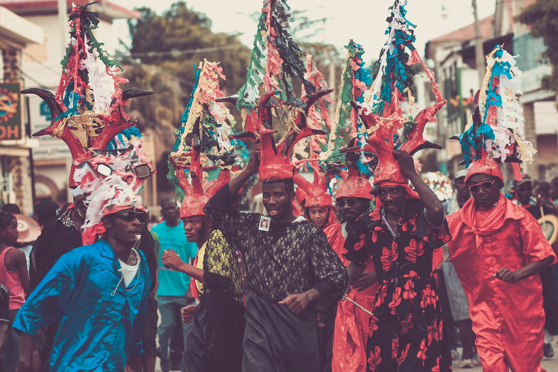 Carnival performers in Jacmel, Haiti during Kanaval
