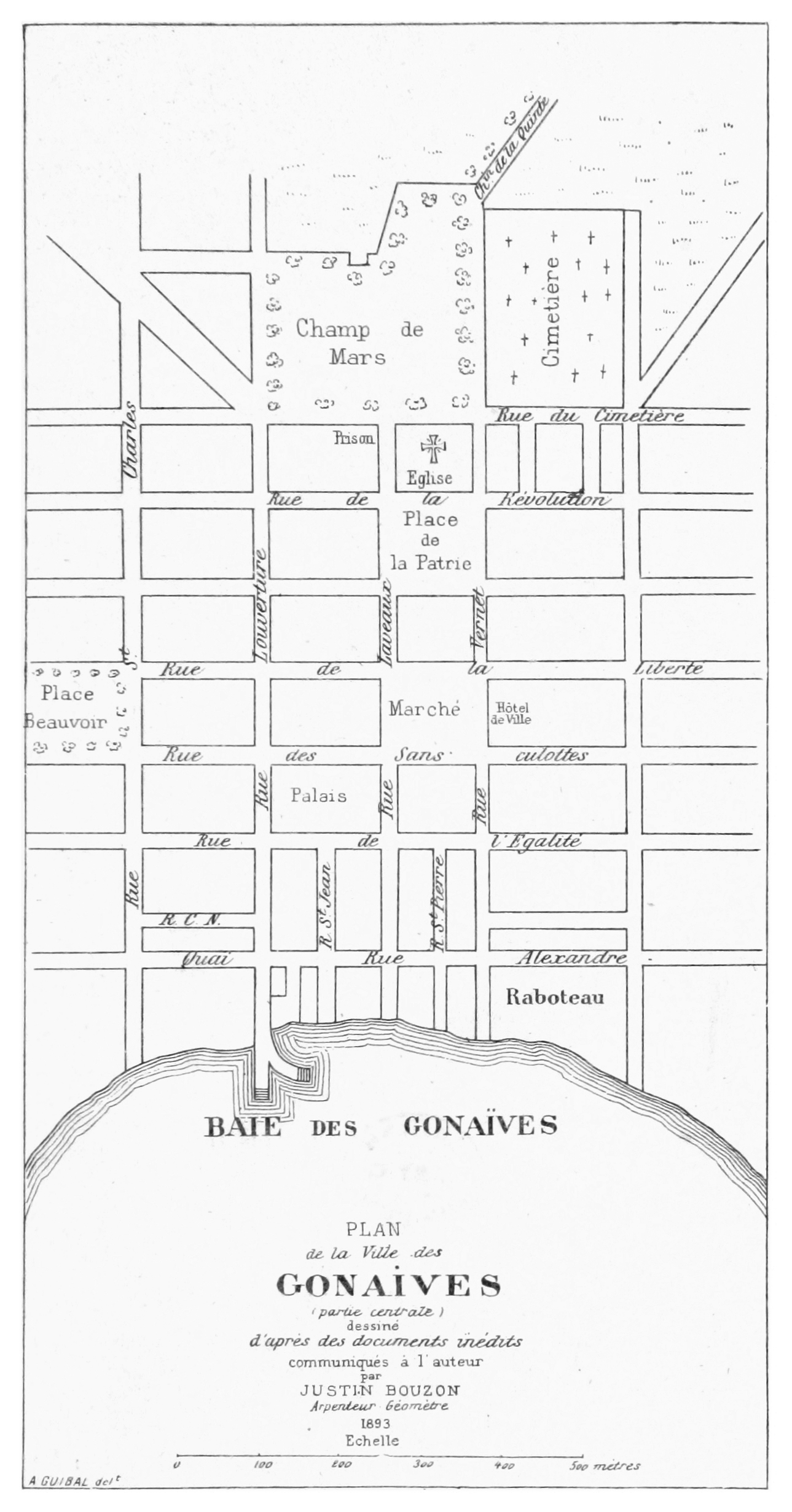 Nineteenth-century plan of the city of Gonaïves, Haiti, published in 1892